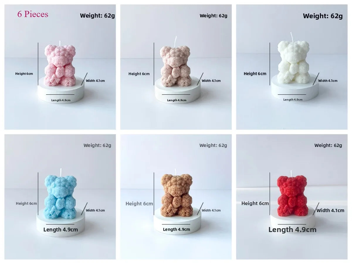 6-Piece Rose Bear Scented Candle Set – Home Décor Ornament Scented Candle Set Qme J-0918-6PCs