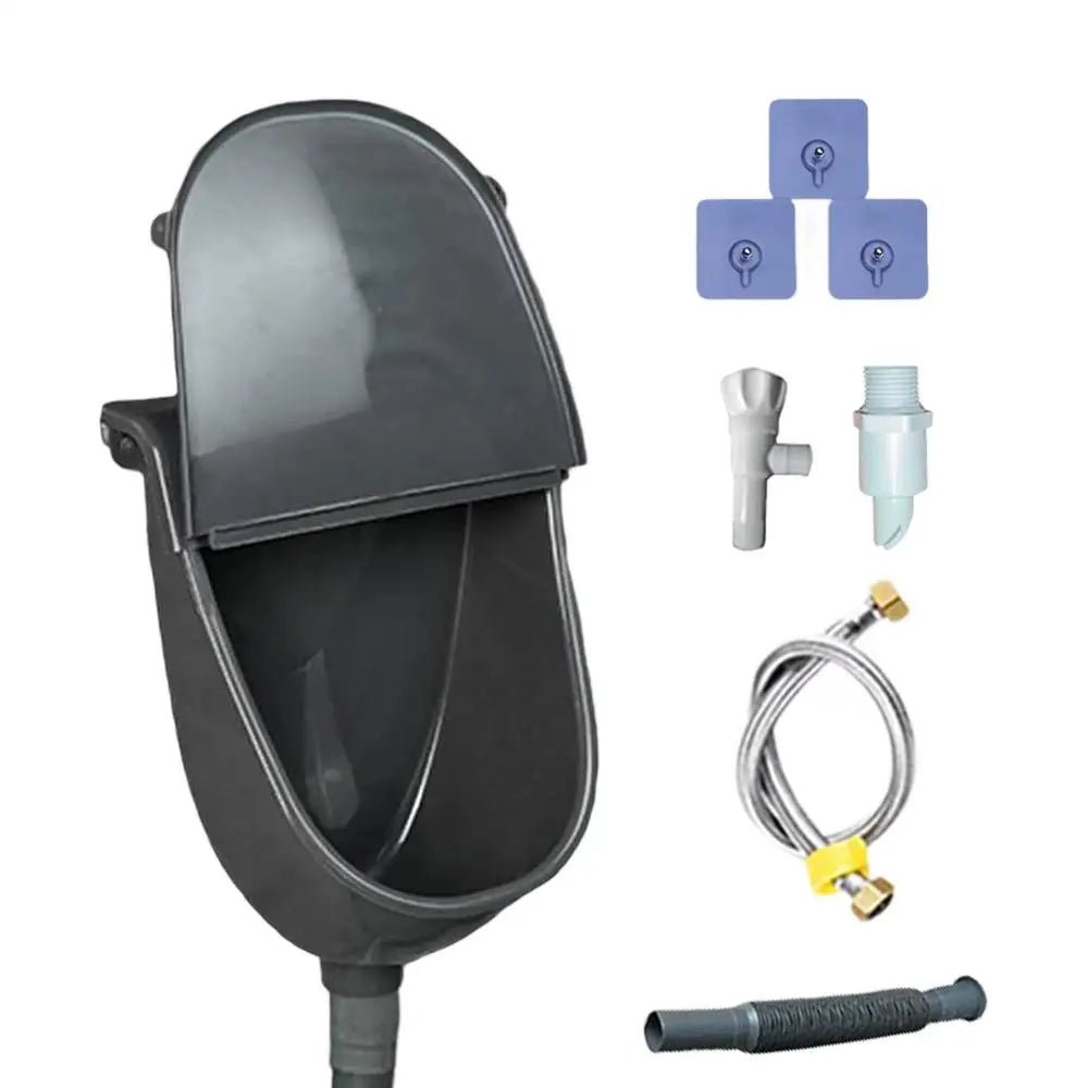 Wall-Mounted Stainless Steel Urinal with Lid – Indoor & Outdoor Wall-Mounted Urinal Qme Grey 6piece set
