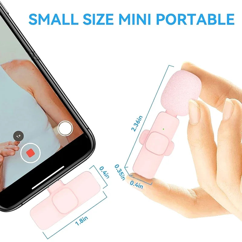 Mini Pink Wireless Lavalier Mic for Phone, Camera & Live Wireless Lavalier Mic Qme