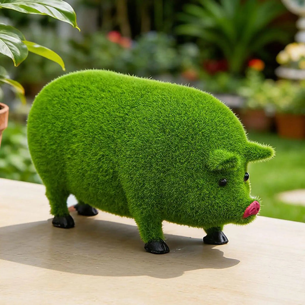 Flocked Green Animal Garden Statue – Cute Indoor & Outdoor Decor Garden Statue Qme