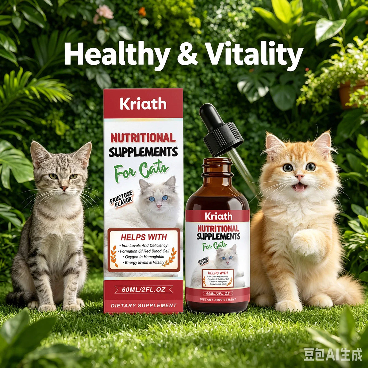 Kriath Cat Nutritional Supplement Drops – Energy & Vitality Cat Liquid Supplement Qme