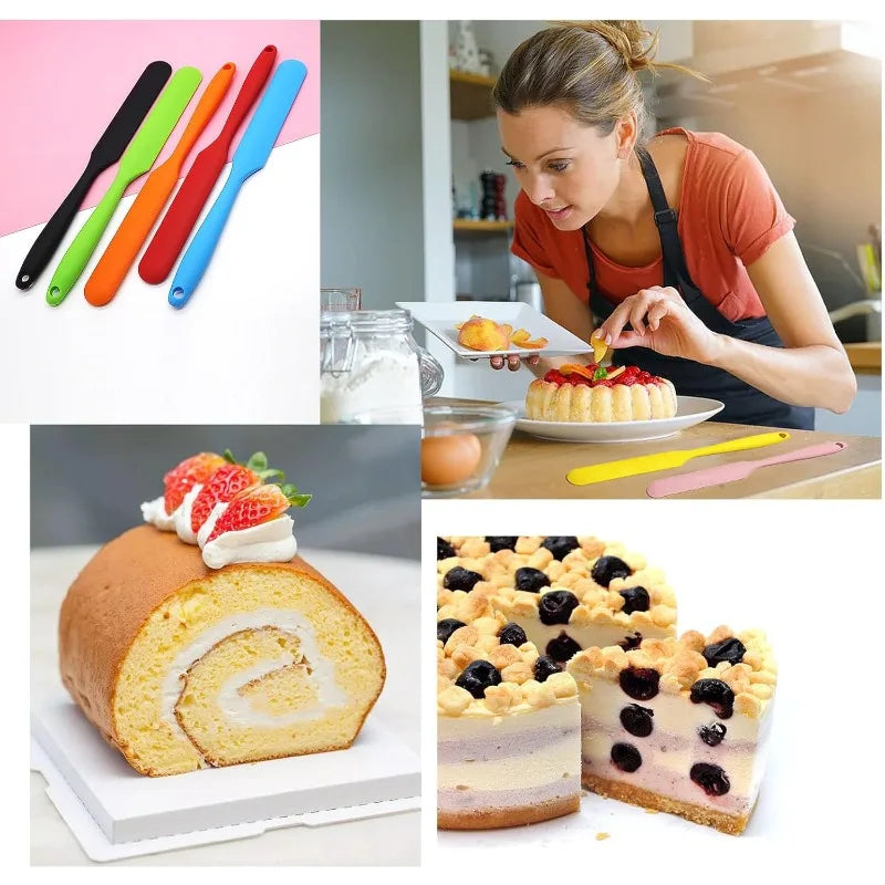 Silicone Long Spatula & Cream Knife – Non-Stick Cake Tool Baking Spatula Qme
