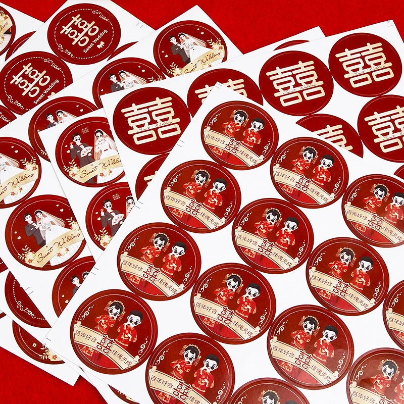 16pcs Double Happiness Wedding Stickers – Red Blessing Labels Wedding Stickers Qst