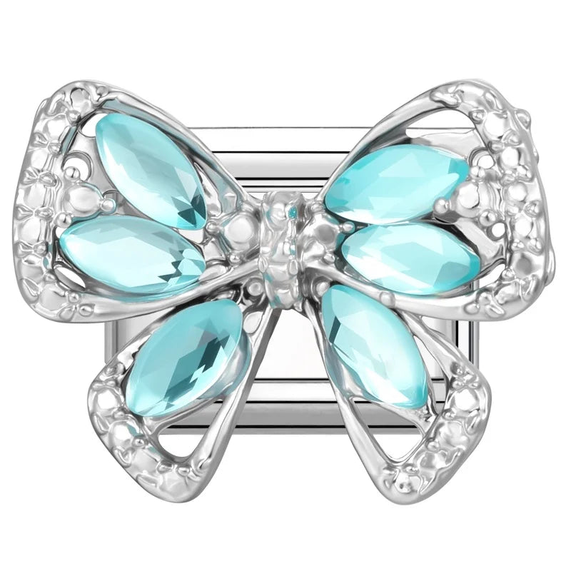 Zircon Bowknot Flower Italian Charm Links | Stainless Steel DIY Italian Charm Links Qme Style 15