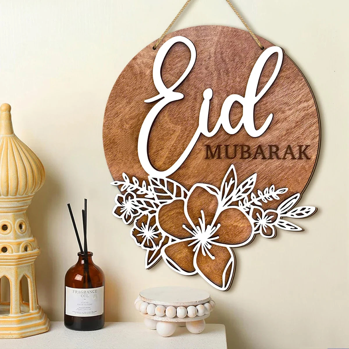 Ramadan Wooden Wall Decor – Eid Mubarak Hollow Flower Wooden Wall Decor Qme Brown