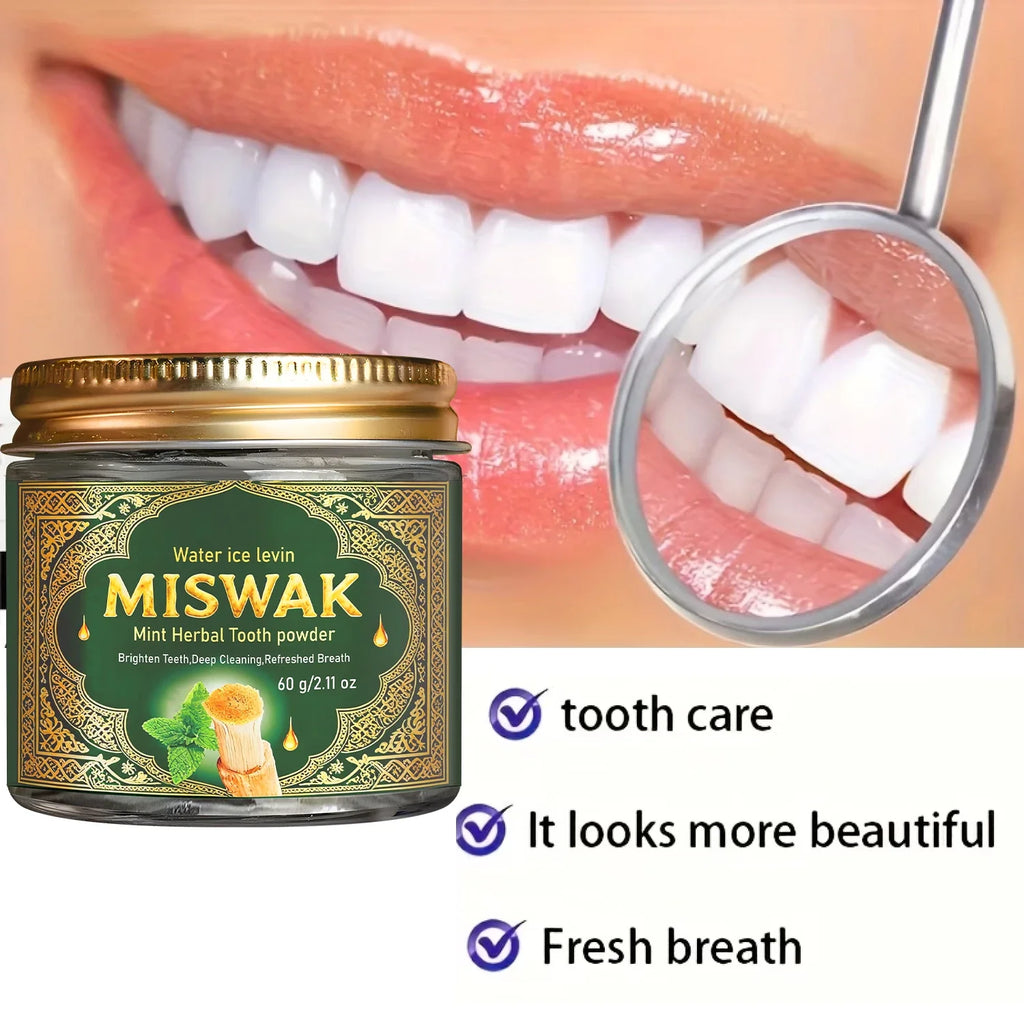MISWAK Mint Herbal Tooth Powder – Charcoal Brightening Formula Herbal Tooth Powder Qme