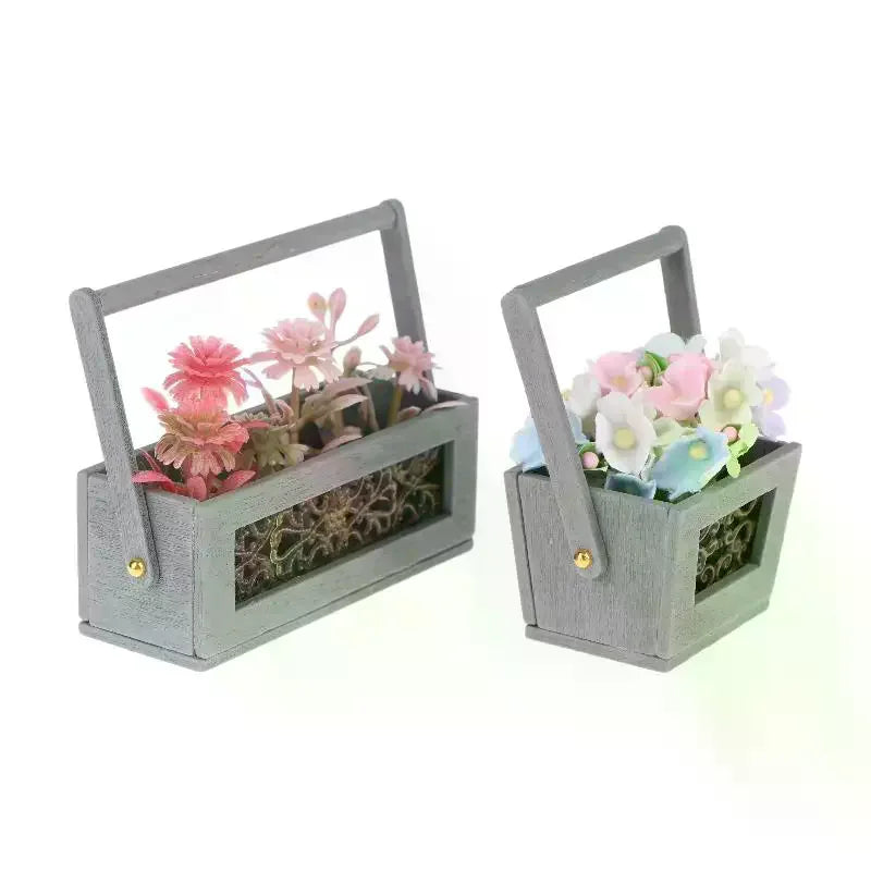 Miniature Flower Basket Artificial Flowers Resin Decor Prop Miniature Decor Prop Qme