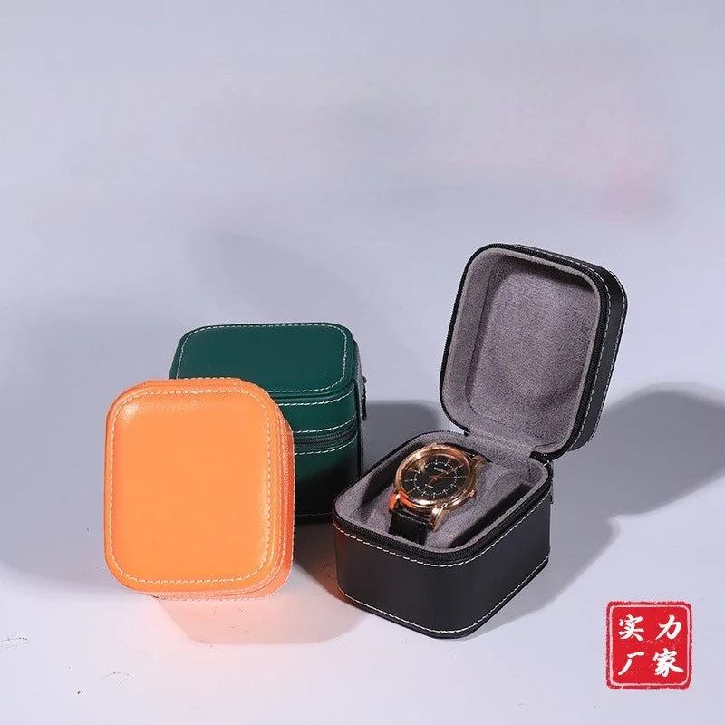 Luxury PU Leather Zipper Watch Box – Flip-Open Gift Case Watch Gift Box Qme