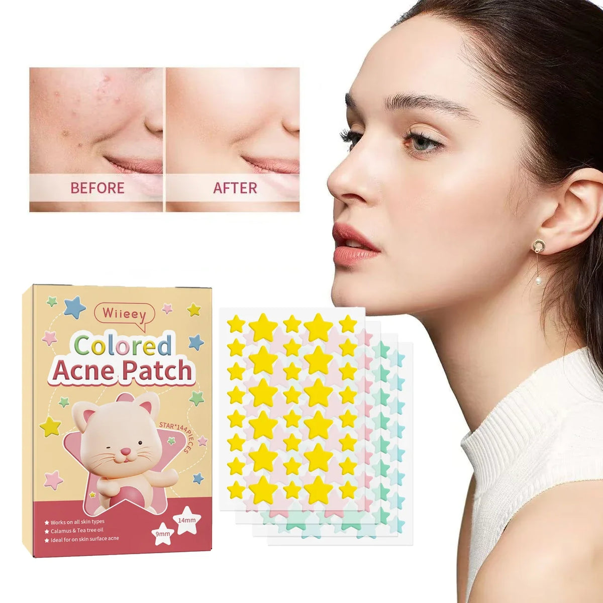 Star Pimple Patches – Colorful Invisible Skin Care Stickers 144pc Pimple Patch Stickers Qme