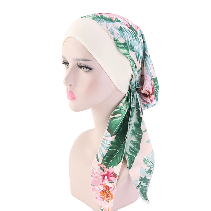 Women's Pre-Tied Turban Head Scarf – Floral Bandana Hat Turban Head Scarf Qst G