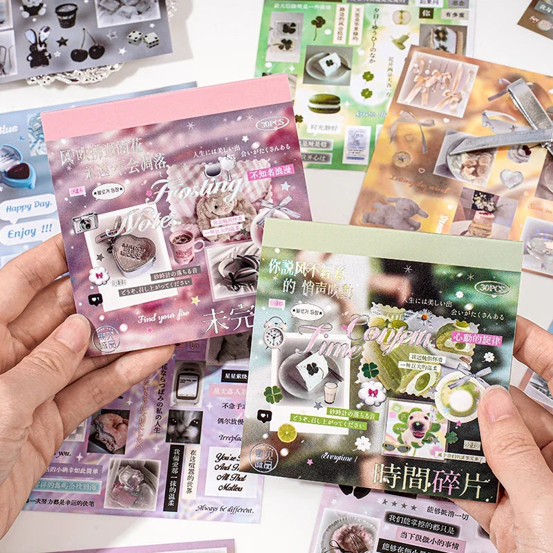 30-Sheet Cute Die-Cut Sticker Book for Journals & Scrapbooking Die-Cut Sticker Book Qme
