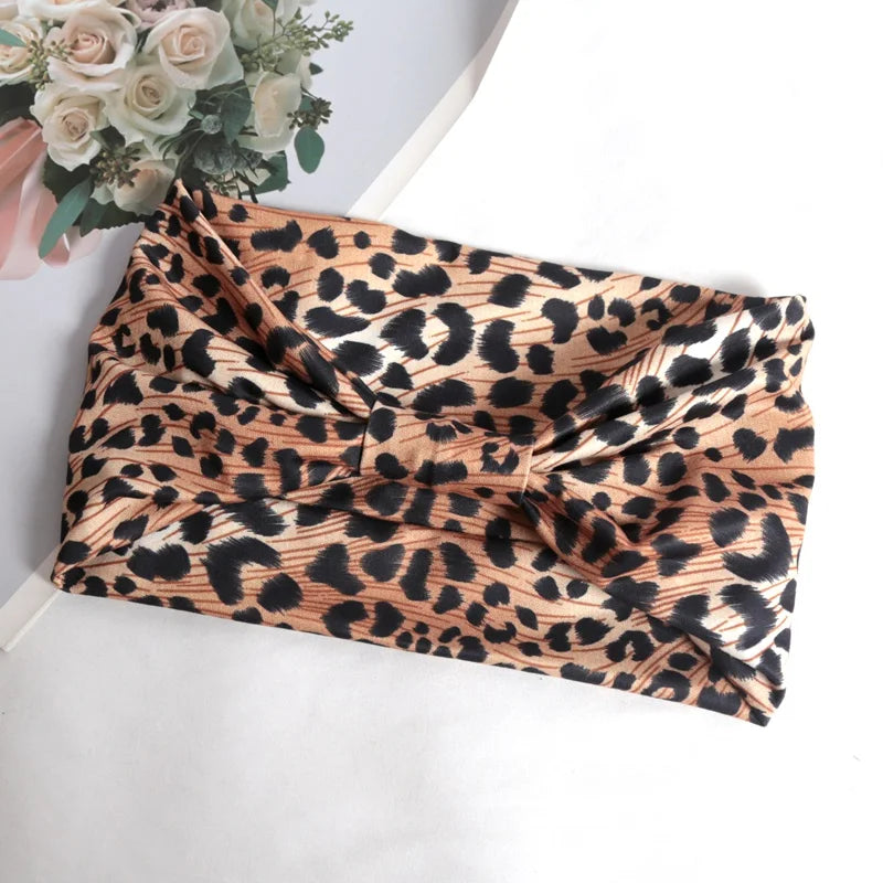 Women's Wide Leopard Print Elastic Hair Bands – Yoga & Pilates Wide Elastic Headband Qme A