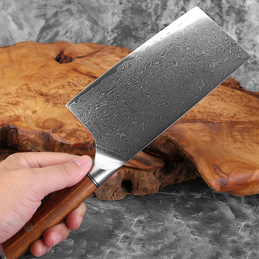 Xituo 7.5" Damascus Steel Cleaver Knife – Rosewood Handle Damascus Cleaver Knife Qst