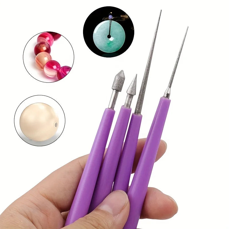 Diamond Tipped Bead Reamer Set – 4pc Jewelry Hole Enlarger Bead Reamer Tool Qme