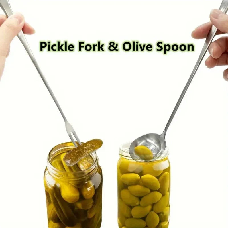 Stainless Steel Pickle Fork Long Handle Jar Grabber | Qme Pickle Fork Utensil Qme
