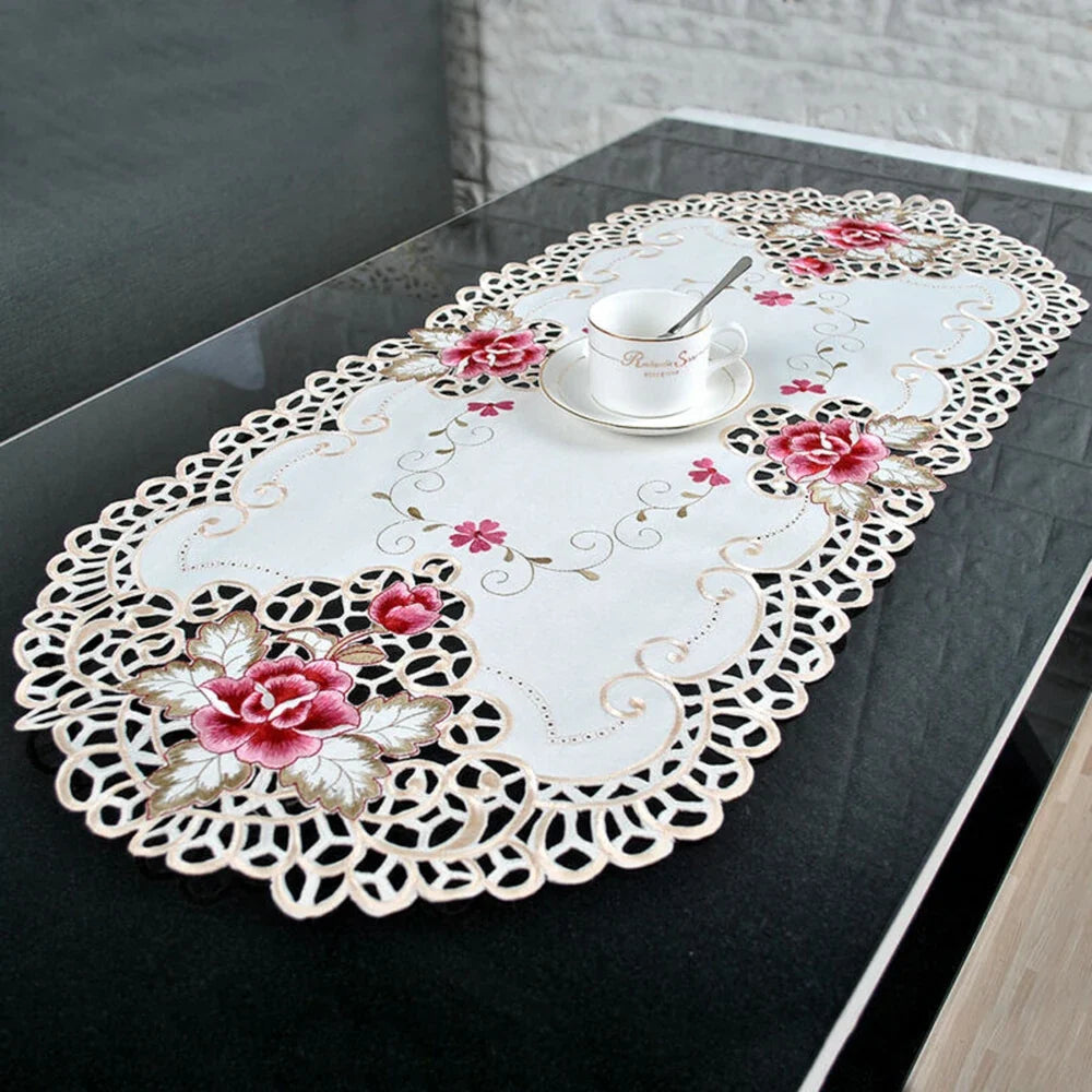 Oval Vintage Embroidered Lace Tablecloth 40x85cm European Lace Tablecloth Qme Default Title