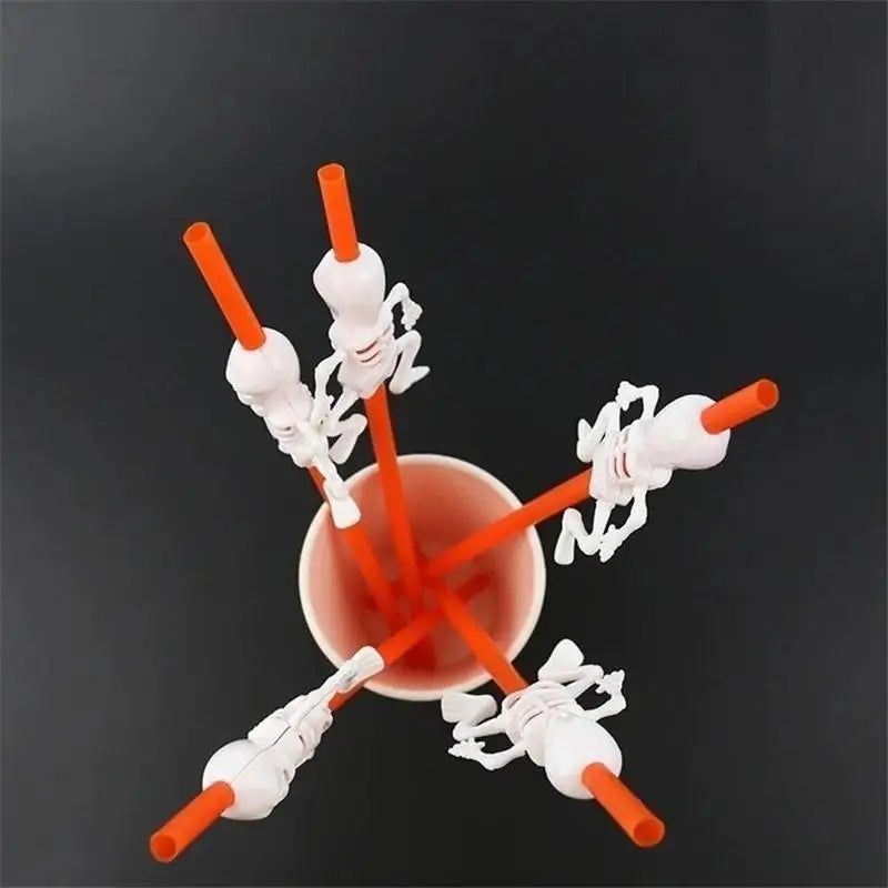 Halloween Skull & Pumpkin Cartoon Drinking Straws – 5 Pack Halloween Party Straws Qme