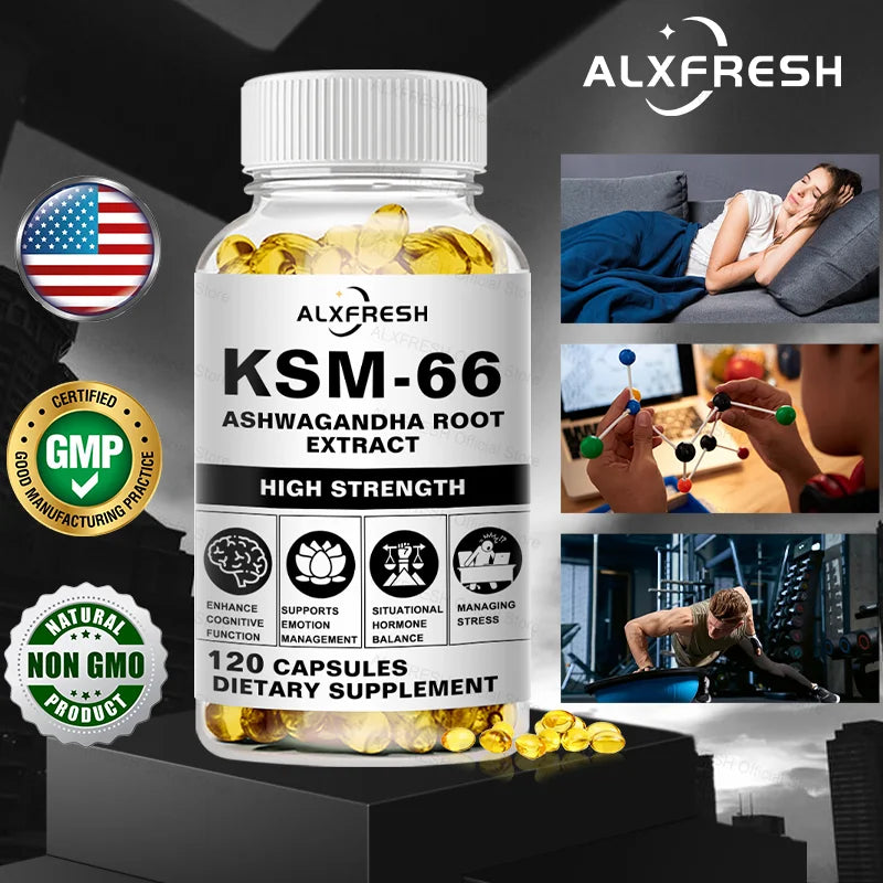 KSM-66 Ashwagandha Capsules – Energy, Focus & Sleep Support Herbal Supplement Qst