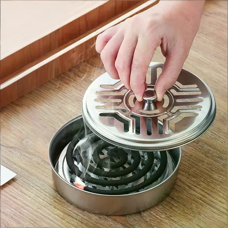 Stainless Steel Mosquito Coil Holder Box with Lid | Portable Mosquito Coil Holder Qst