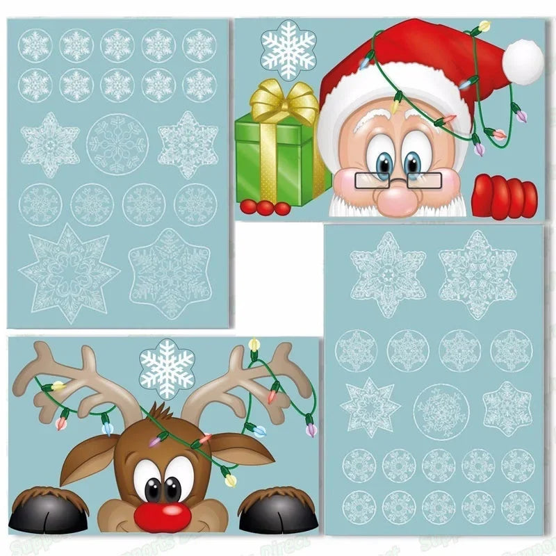 Christmas Static Window Clings – Santa Elk Snowflake Stickers Christmas Window Clings Qme