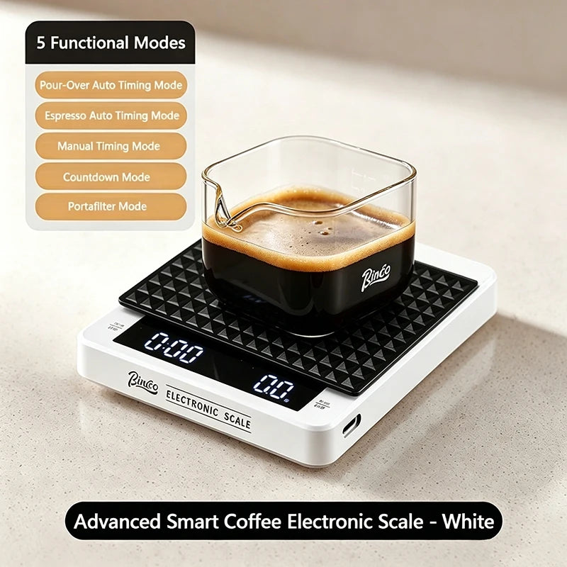 Bincoo Pour Over Coffee Scale – Rechargeable Timer & Waterproof Coffee Scale Qst White Cup- 80ml