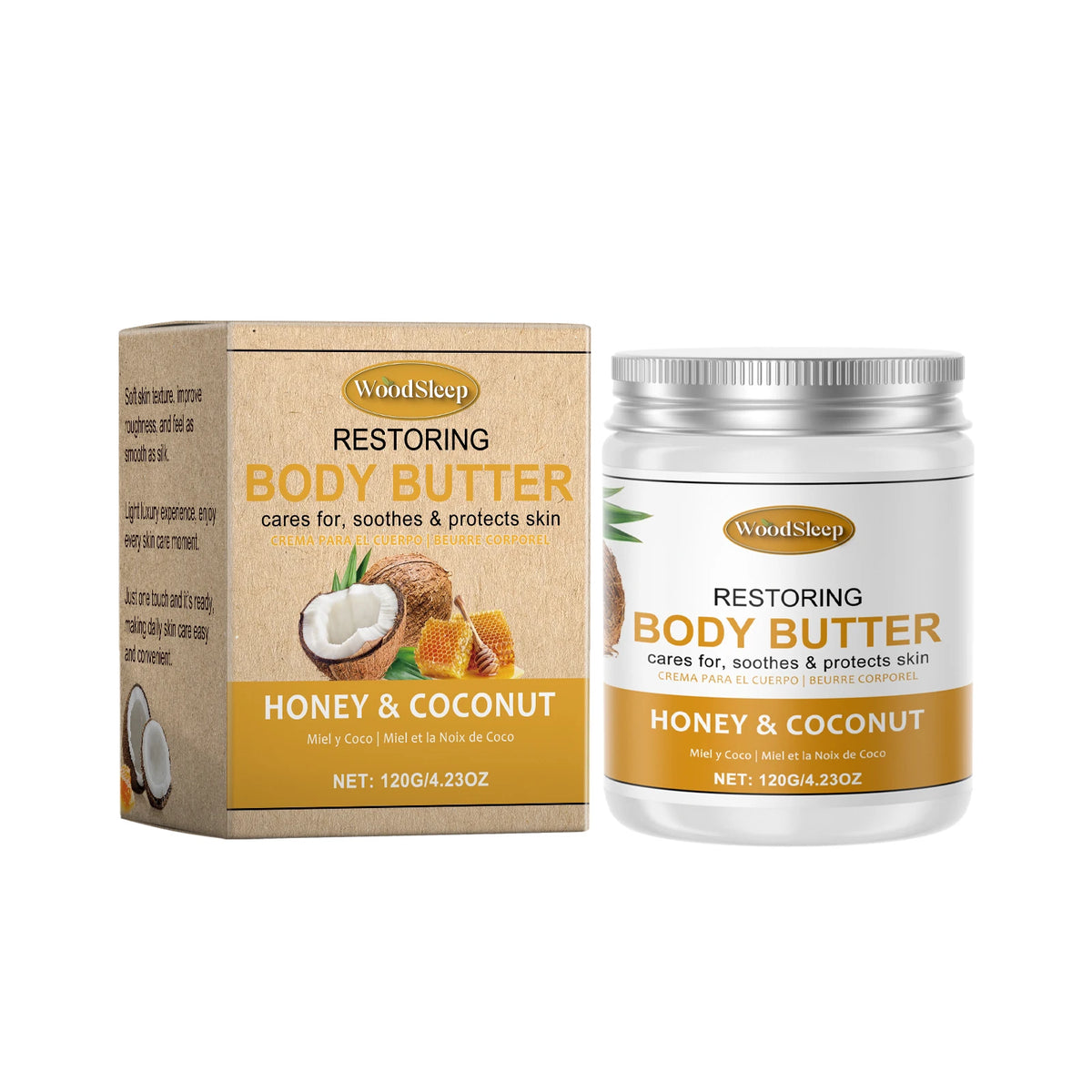 Woodsleep Coconut Body Butter Cream – Moisturizing & Firming 120g Body Butter Cream Qst Honey Coconut