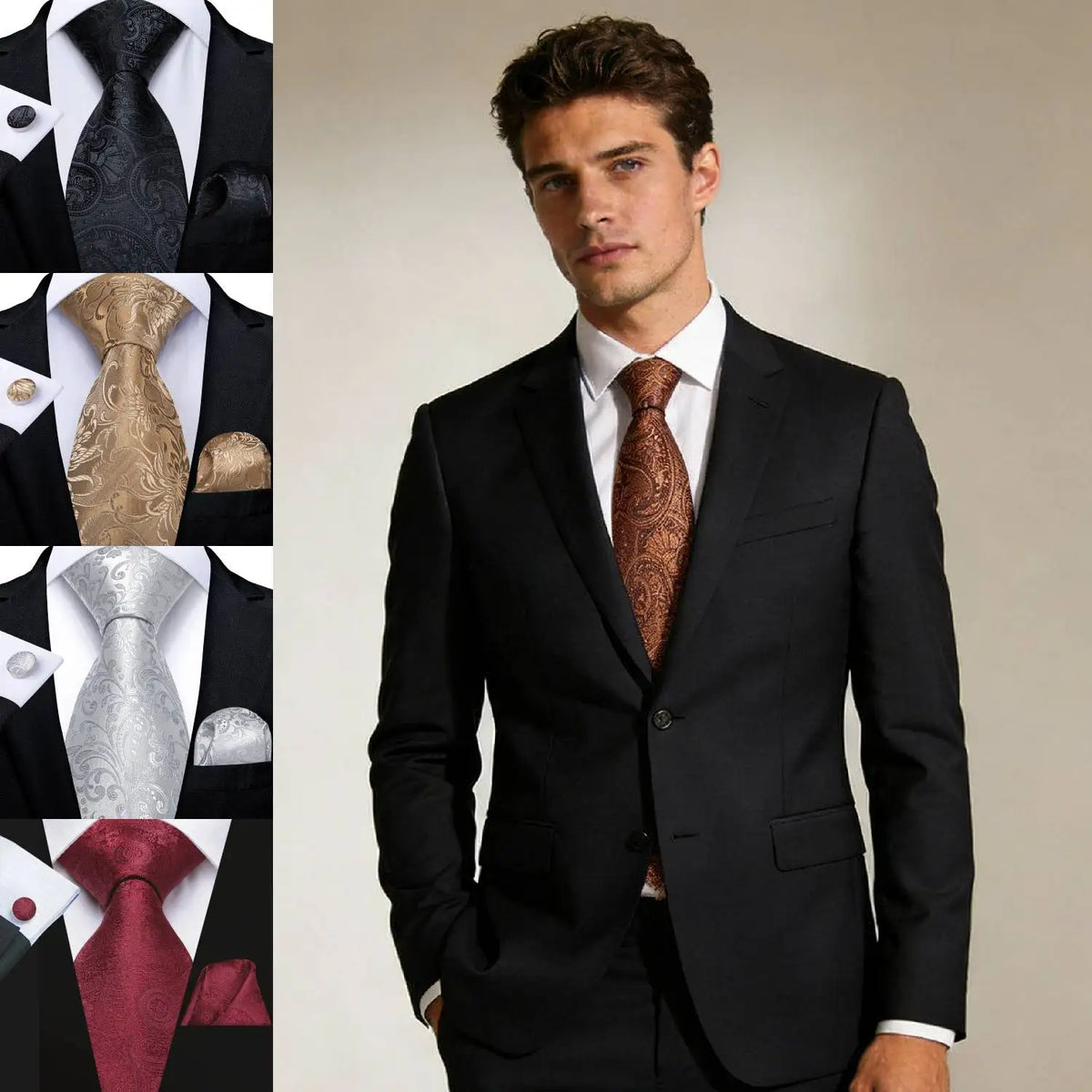 Men's 3-Piece Set: Cufflinks & Pocket Handkerchief – Wedding Formal Accessory Set Qme