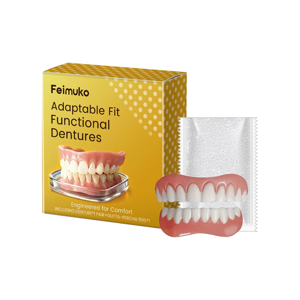 Silicone Fake Teeth Full Set – Realistic Upper & Lower Dentures Cosmetic Denture Set Qst 1 Set