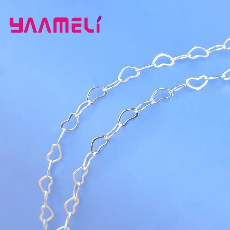 925 Sterling Silver Heart Necklace Chain | Korean Style Sterling Silver Necklace Qme WHITE 24 Inch