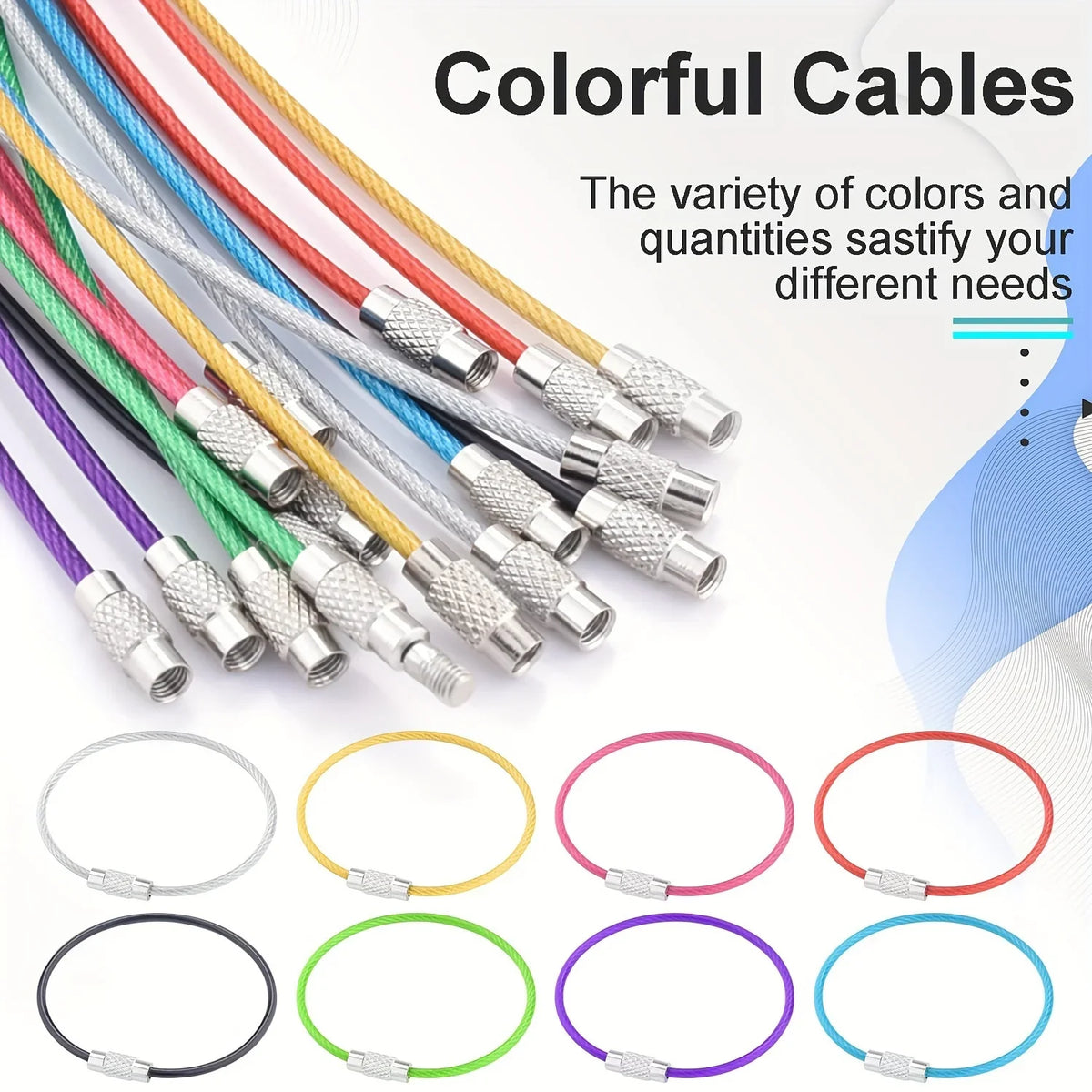 Stainless Steel Cable Wire Keychain Rings – 10-Pack Luggage Loops Keychain Rings Qme