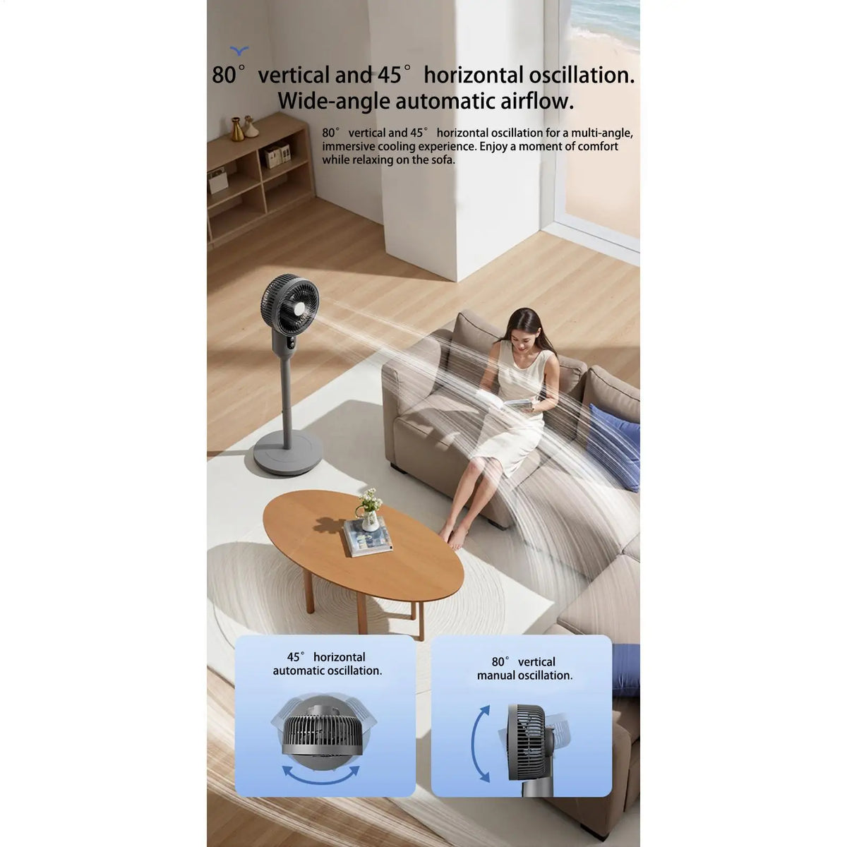 Qme 3-Speed Quiet Oscillating Floor Fan – Height Adjustable Oscillating Floor Fan Qme