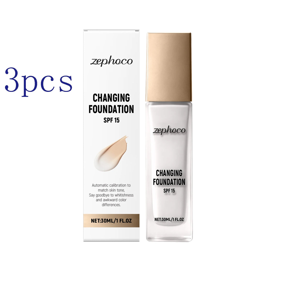 Zephoco Warm Tone Foundation – Lightweight & Long-Lasting 30ml Liquid Foundation Qst 3pcs