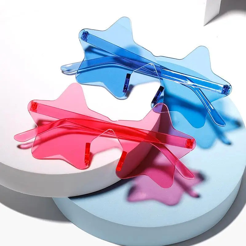 Star Shaped Rimless Sunglasses – Colorful Transparent Party Glasses Novelty Party Sunglasses Qme
