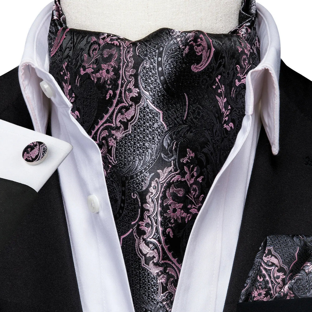 Men's Luxury Floral Ascot Cravat Set – Cufflinks & Handkerchief Ascot Cravat Set Qme LDAS1054