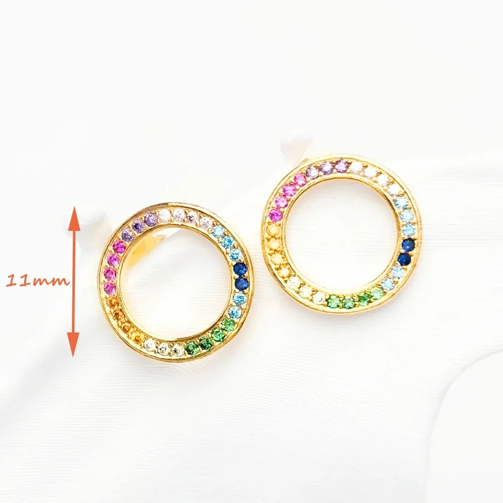 Colorful Round Circle Stud Earrings | Bohemian 925 Sterling Silver Stud Earrings Qme
