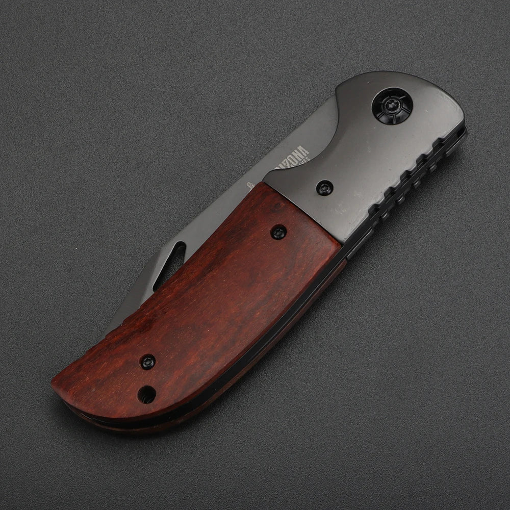 XUAN FENG Serrated Folding Knife – D2 Steel Wood Handle EDC Folding Outdoor Knife Qst