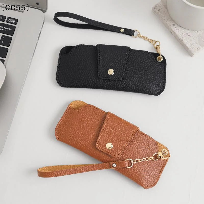 PU Leather Glasses Case with Wrist Strap – Travel Sunglasses Pouch Eyeglass Case Qst