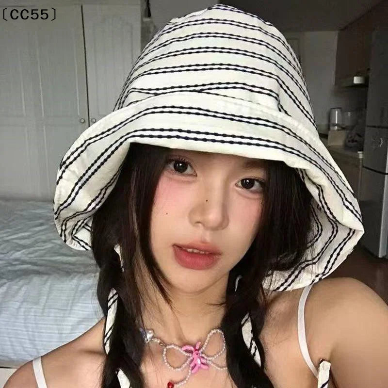 Women's Striped Bucket Hat – Wide Brim Japanese Sun Hat Women's Sun Hat Qst