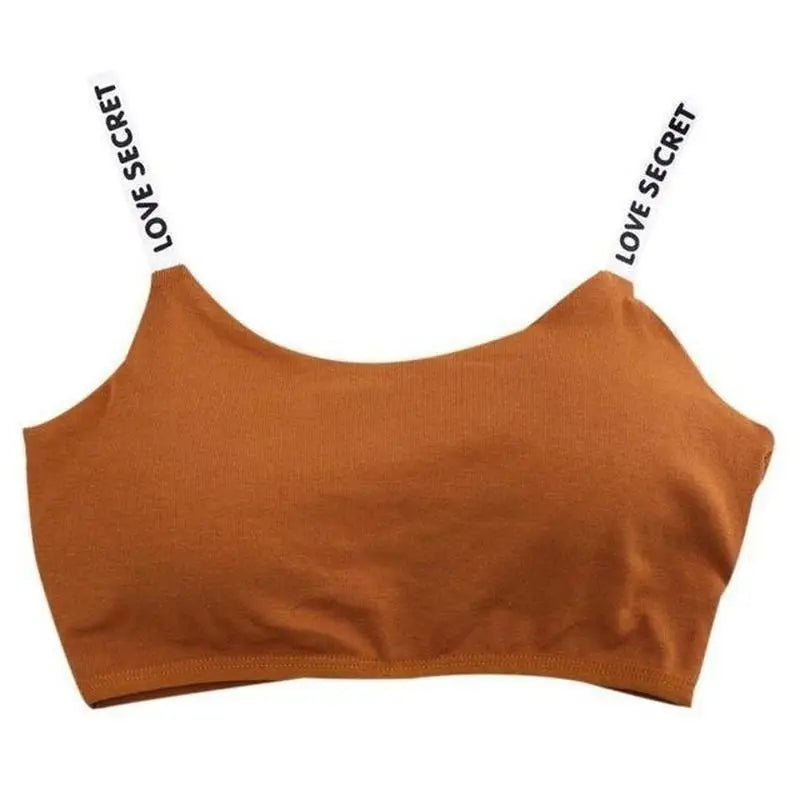 Women's Seamless Tube Bra Letter Strap Sports Bralette Sports Bralette Qme Free Size Khaki