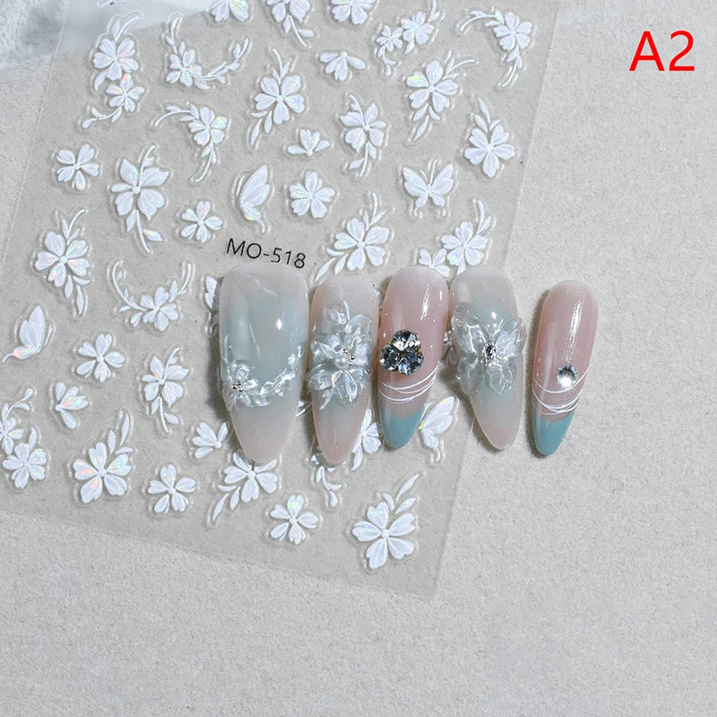 3D Laser Flower Nail Art Stickers – Relief Charm Decorations Nail Art Stickers Qst A2