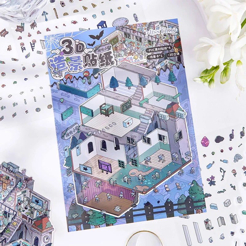 3D Cartoon Cabin DIY Stacking Sticker Scene Kit | Kids Craft DIY Craft Sticker Kit Qme B
