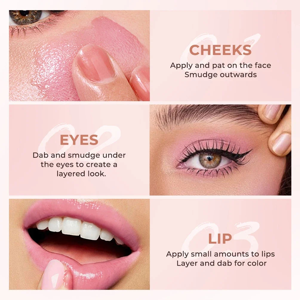 QIBEST 3-in-1 Matte Balm – Lipstick, Blush & Eye Tint Multifunction Color Balm Qme