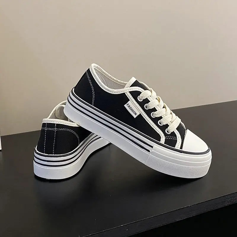 Women's Low Top Canvas Sneakers – Breathable Casual Flats Canvas Sneakers Qst Black 37 China Mainland