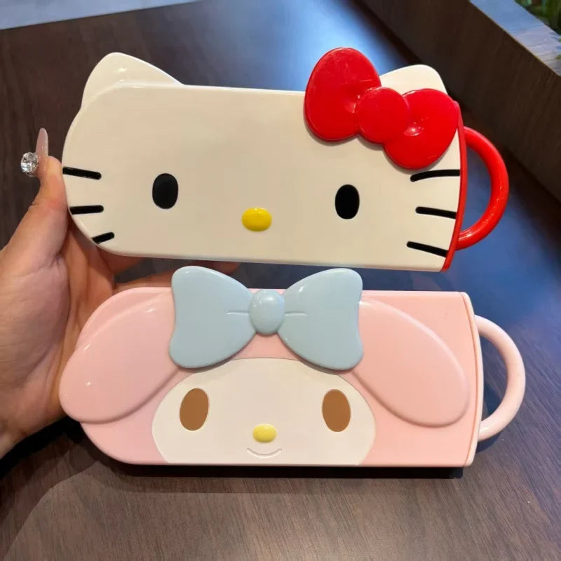Hello Kitty Stainless Steel Tableware Set | Cute Cartoon Gift Cartoon Tableware Set Qme