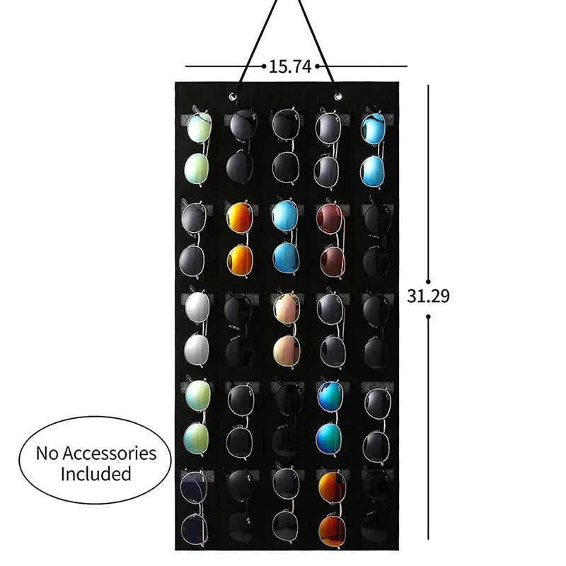 25-Slot Felt Wall Sunglasses Organizer – Hanging Display Eyewear Wall Organizer Qme