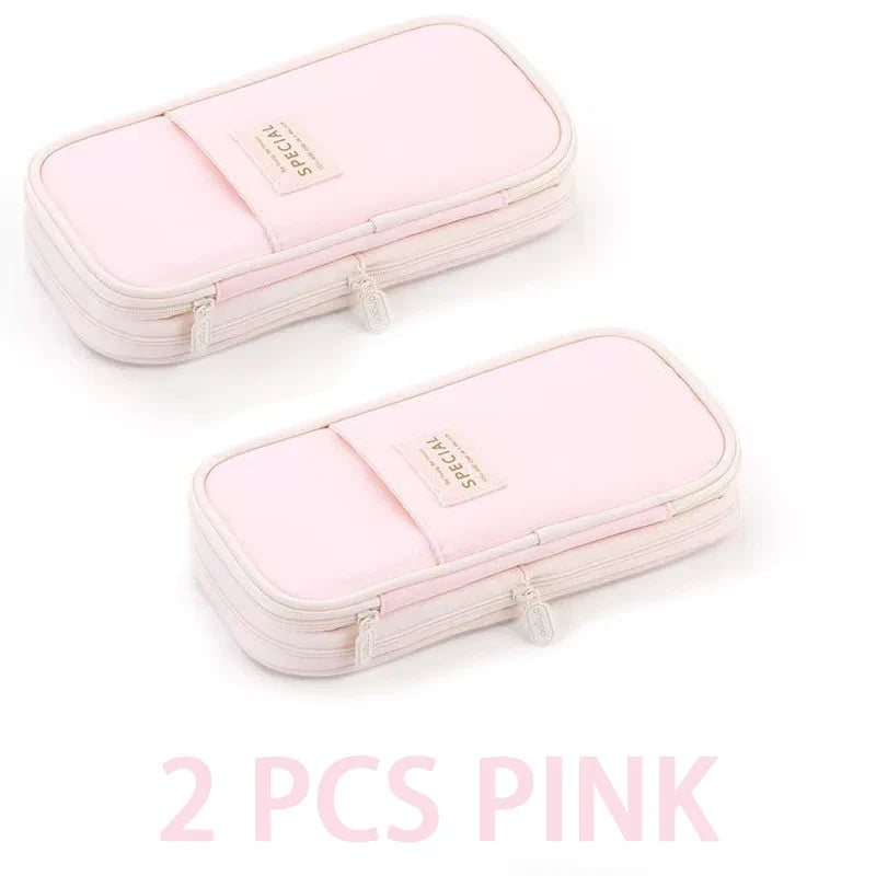Kawaii Pencil Case Double Layer Large Capacity Bag | 9 Colors Pencil Case Qme 2 PCS PINK
