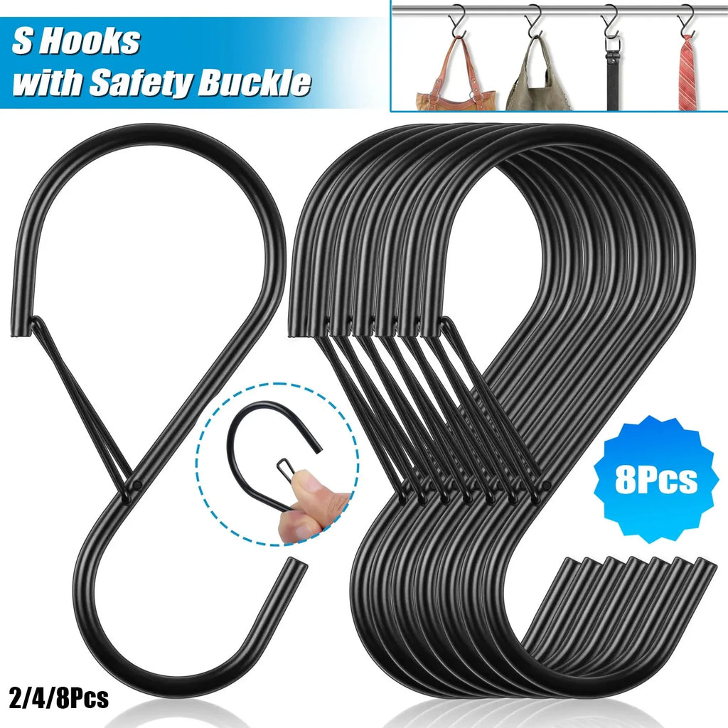 Heavy Duty Large Metal S Hooks with Safety Buckle – 2 or 4 Pack S Hooks Set Qme