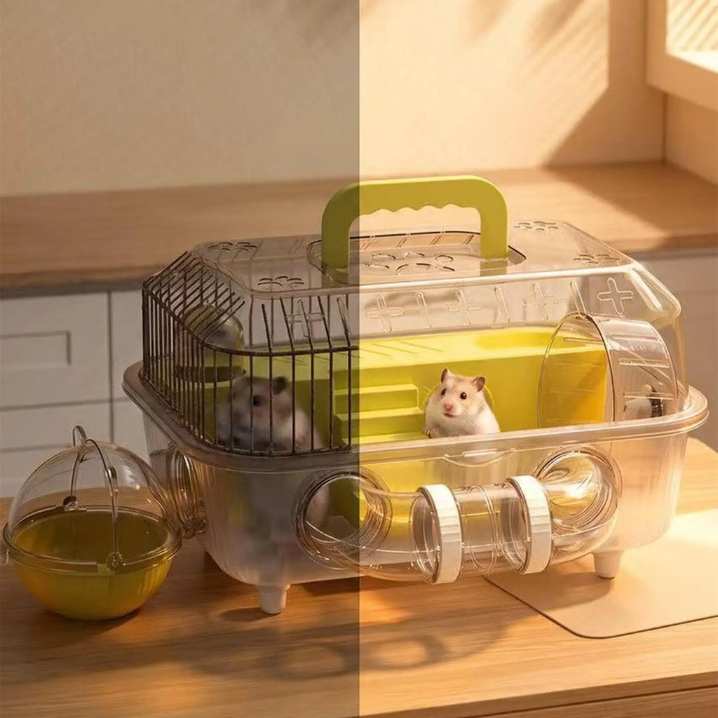 Dwarf Hamster Cage 2-Layer Transparent Habitat with Tunnel Small Animal Cage Qme