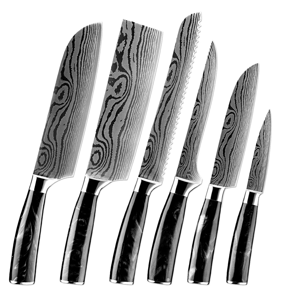 XITUO Japanese Knife Set – Damascus Pattern & Resin Handle Kitchen Knife Set Qst 6PCS Knife