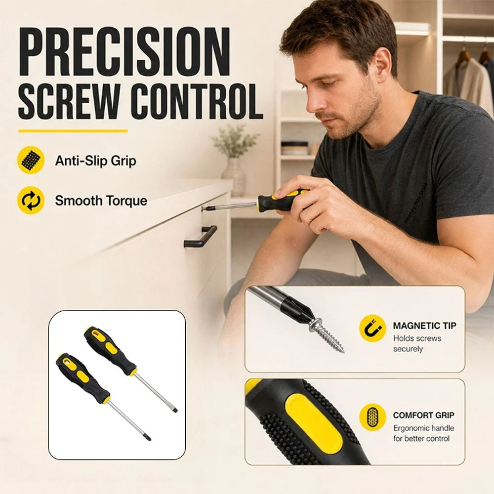 Magnetic Screwdriver Set – Flat & Phillips Bits, Cushion Handle Magnetic Screwdriver Set Qme
